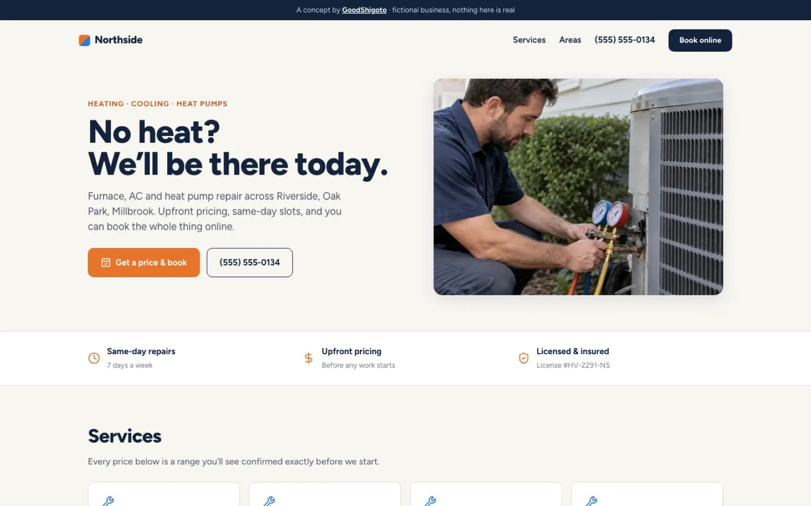 Homepage screenshot of Northside Heating & Air
