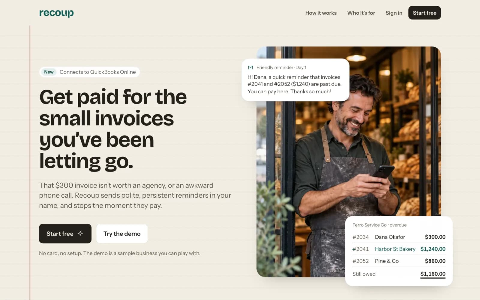 Homepage screenshot of Recoup